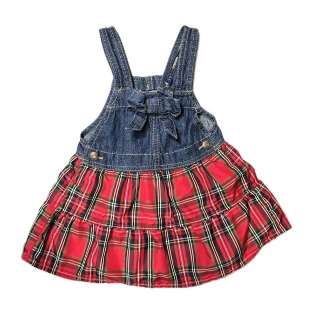 Oshkosh Bgosh Girl's Red Checkered Bow‎ Denim Romper Dress 18 Months